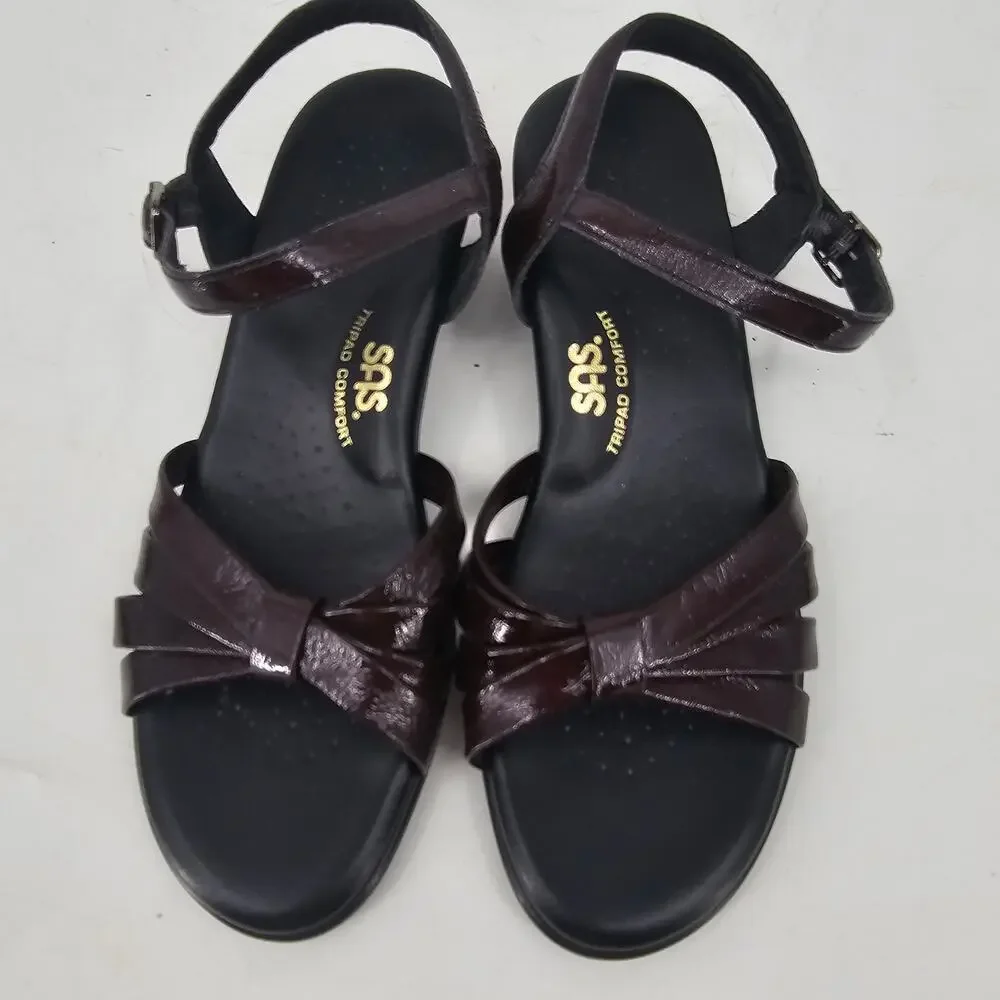 SAS Strippy Patent Leather Wedge Sandals in a wine/burgundy Red women's Size 7 M